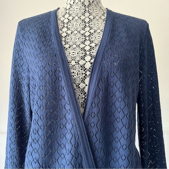 Jones New York Blue Open Front Pointelle Cardigan Size M - Picture 3 of 10